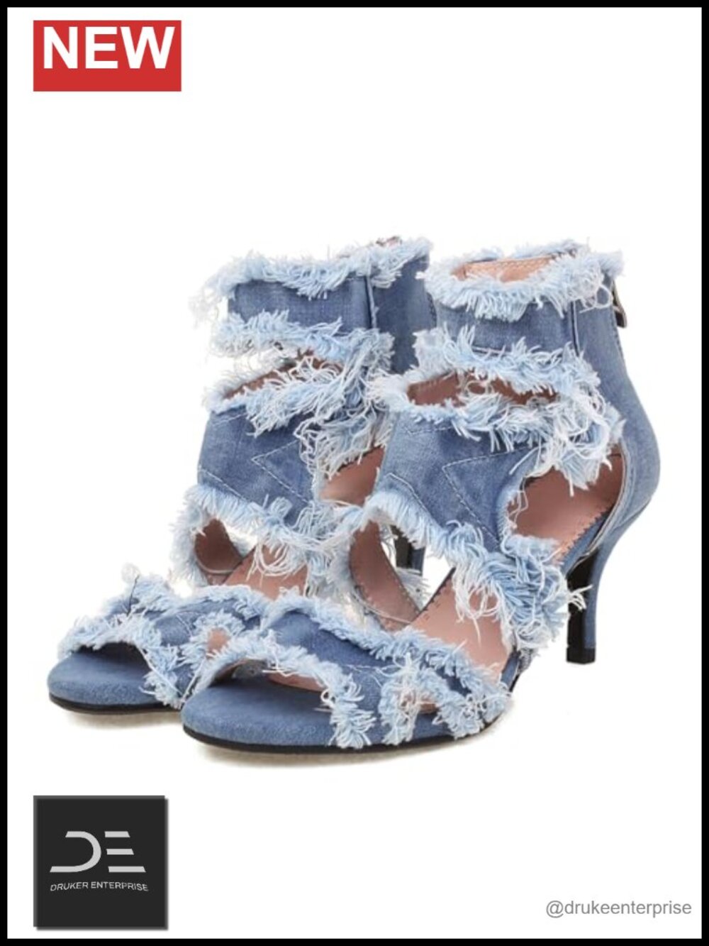 Women's Denim Patchwork Peep Toe High Heel Sandals Booties Lace Up Back Zip